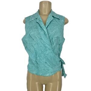 VTG Ice Silk Blouse Women Medium Paisley Art to Wear Wrap Top Sleeveless P22